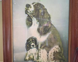 Vintage Spaniel Dog and Puppy Kopiand   16" x 20" Lithograph Print.