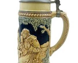 German Lidded Beer Stein With Hinged Pewter Lid, Stamped Made In Germany