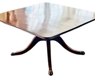 Duncan Phyfe Style Coffee Table With Pedestal Base & Brass Paw Feet