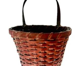 Vintage Wall Hanging Split Reed Basket With Original Red Paint