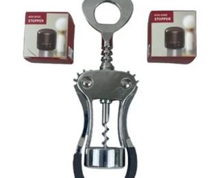 Wine Bottle Opener And Two New Mini Wine Stoppers