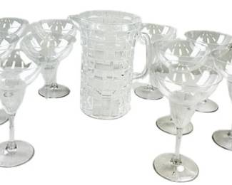 Clear Plastic Pitcher With 10 Margurita Glases