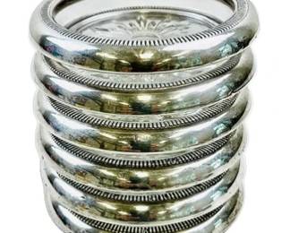Sterling Silver & American Glass Coasters - Signed "Crown Sterling" - Set Of Six 3.75 Round