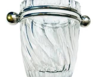Vintage Heavy Weight Crystal Ice Bucket With Silver Plate Details