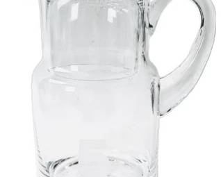 Hand Blown Glass Water Carafe With Drinking Sleeve Lid - Pontil Mark On Base - Acid Etched Numera "5" On