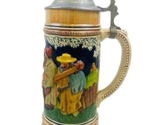 German Lidded Beer Stein With Pewter Lid, Stamped Made In Germany