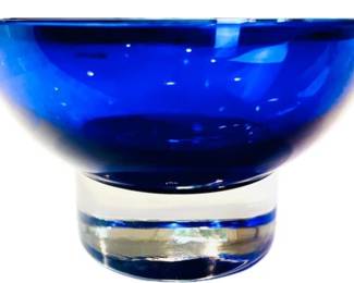 MCM Glass Pedestal Base Bowl - Cobalt Bowl & Clear Glass Base