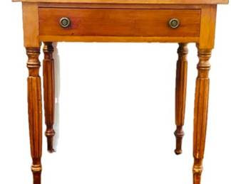 Sheraton Style Table With Single Draw, Gallery Top Surface, & Reeded Legs