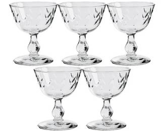 Vintage Libbey Colonial Heritage Wine Coupes - Cross Hatched Cut Design With Crowned Stem