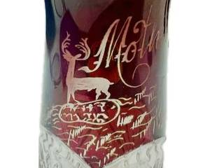 Vintage Bohemian Glass Pitcher - Cut To Clear Stag Design
