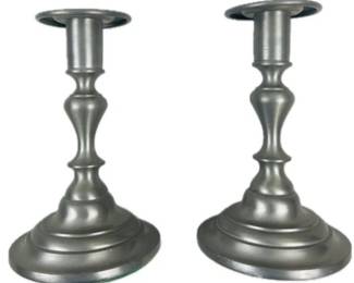 Two Pewter Candlestick Holders