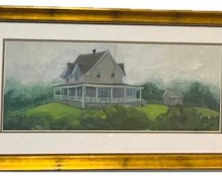 Original Oil On Board - By Darien Artist Britt Bair - Entitled House In Mist