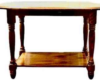 Drop Leaf Side Table With Butterfly Drop Leaves & Trestle Base Floating Shelf