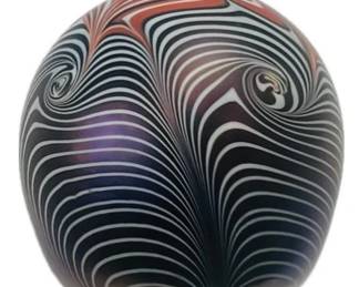 Vandermark Art Glass Iridescent Pulled Feather Illuminated Paperweight