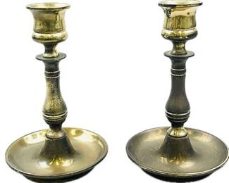 English Brass Candlestick Holders - Signed England