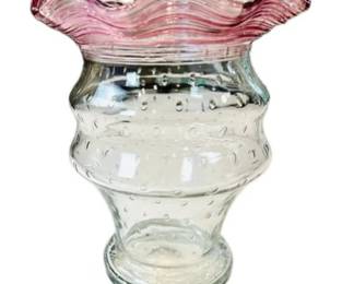 Hand Blown Art Glass Ruffle Edge Vase - Pontil Mark On Base