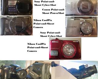 Vintage video cameras, Point and Shoot Cameras Sony, Canon and Nikon