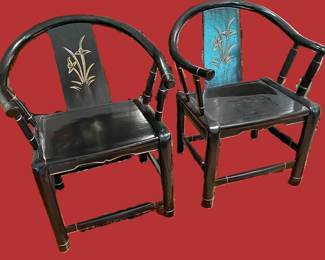 Black Lacquer Oriental Chair Pair $160 for immediate purchase Dimensions: 28" wide x 22" deep x 34" tall