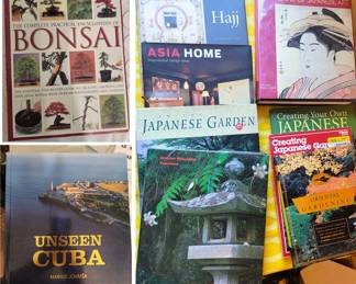 Unique books including large coffee table. Novels, art, gardening, cooking, Japan and Cuba