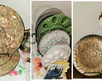 Japanese and decorative plates, blue and white urns, platters