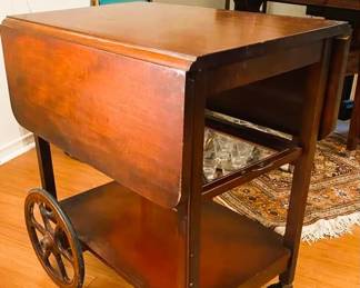 Tea -Bar Cart Removable Glass Tray $160 for immediate purchase. 18" wide x 25" deep x 28.5" tall, with drop leaves