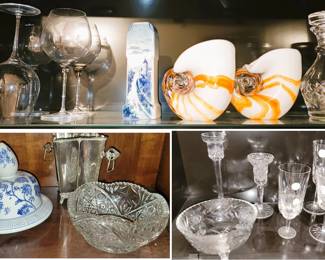 Decorative crystal, Art glass, wine stems and decanters.
