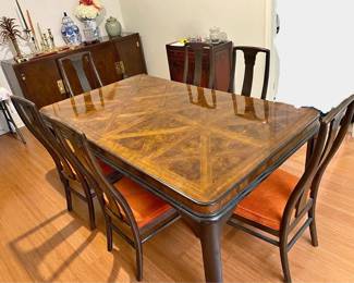 Drexel Heritage Dining Set $650 for immediate purchase. 76" long x 44" wide x 30" tall with 3 leaves and 6 Chairs