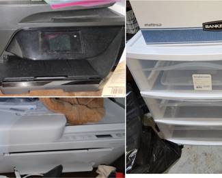 Printer and plastic storage drawers and totes