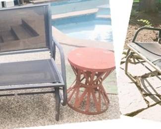 Patio gliders, metal side table