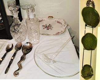 Serving plates and platters and utensils. Villeroy and Boch platter - crystal decanters and serving dishes