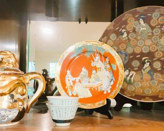 Satsuma Porcelain: Moriage, Nippon, Japanese Kutani Moriage Brown Dragonware