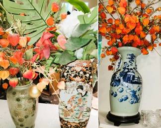 Oriental floral vases and urns