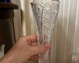 Vintage Imperial Glass Vase Daisy and Button Cut Sawtooth Edge 1950s