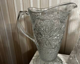 Vintage Indiana Glass pitcher in the "Rosette with Pinwheels" pattern