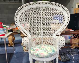 White wicker vintage Peacock chair.