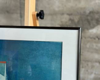 "Blaue Marine", a professionally framed exhibition poster by listed artist, Lyonel Feininger, created originally in 1924. This piece measures in frame, 23.5” H x 36.75” W. Feininger was associated with German Expressionism and the Bauhaus movement, incorporating elements of Cubism and Futurism into his distinct style characterized by angular lines and transparent intersecting planes.
