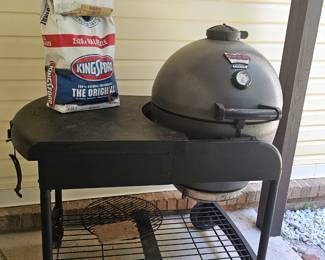 $275 Pre Sale Item - See Sale Description for purchase details. King Griller Acorn, Rolling Cart 41" w x 26.5" - Egg, 22"d Pic 1 of 3