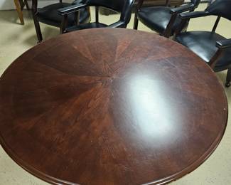 $565 Pre Sale Item - See Sale Description for purchase details. Game table, leatherette, removable top and includes 4 chairs. Game top removes leaving free standing round pedestal table. 61"d. Pic 6 of 7