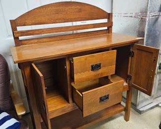 $265 Pre Sale Item - See Sale Description for purchase details. Sideboard/Buffet, Wood, 2 cabinet, 2 drawers and bottom open shelf. 46.25"w x 18.5"d x 54""h. Pic 3 of 4