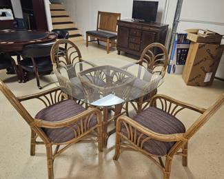 $495 Pre Sale Item - See Sale Description for purchase details. Rattan Table Set includes table & 4 chairs. Picture 1 of 6