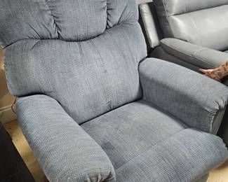 $195 Pre Sale Item - See Sale Description for purchase details. La z boy Blue Recliner/Rocker Small area on left side fabric flaw. See pic, 38.5"w x 40.5"h Pic 2 of 4