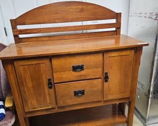 $265 Pre Sale Item - See Sale Description for purchase details. Sideboard/Buffet, Wood, 2 cabinet, 2 drawers and bottom open shelf. 46.25"w x 18.5"d x 54""h. Pic 1 of 4