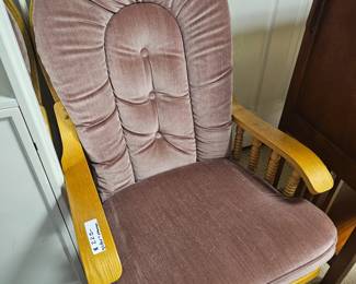 $225 Pre Sale Item - See Sale Description for purchase details. Glider Chair & Ottoman, Excellent condition, velour fabric, mauve color. chair, 24.5"w x 39.5"h - ottoman, 19.5"w x 20/5"d x 15"h Pic 2 of 5