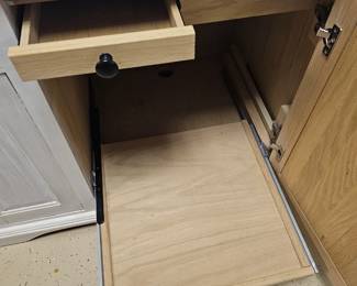 $215 Pre Sale Item - See Sale Description for purchase details. Wood desk, features keyboard drawer, printer cabinet, 3 drawers, pull out shelf and cord access. 82.5"w x 26"d x 31"h Pic 6 of 6