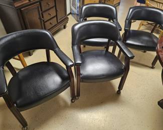 $565 Pre Sale Item - See Sale Description for purchase details. Game table, leatherette, removable top and includes 4 chairs. Game top removes leaving free standing round pedestal table. 61"d. Pic 3 of 7