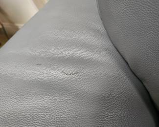 $425 Pre Sale Item - See Sale Description for purchase details. Blue leather sofa, electronic controls for reclining and fot rest. Excellent condition! 80.5"w x 33.5"d x 40.5"h Pic 6 of 7 Ink mark, could be cleaned