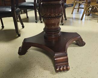 $565 Pre Sale Item - See Sale Description for purchase details. Game table, leatherette, removable top and includes 4 chairs. Game top removes leaving free standing round pedestal table. 61"d. Pic 4 of 7