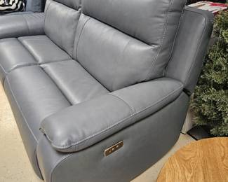 $425 Pre Sale Item - See Sale Description for purchase details. Blue leather sofa, electronic controls for reclining and fot rest. Excellent condition! 80.5"w x 33.5"d x 40.5"h Pic 3 of 7