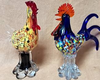 ART GLASS ROOSTERS 