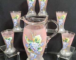BEAUTIFUL HAND BOWL & PAINTED GLASS PIECHER CUPS